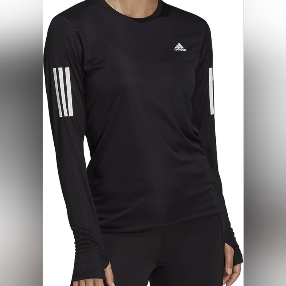 Adidas own the run long sleeves tee black white stripes BNWT sz S, M, L, XL